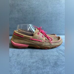 Twisted X Slip On Driving Moccasin Women’s SZ 8.5 M Brown Pink Breast Cancer